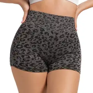 Black Grey Leopard Yoga Shorts