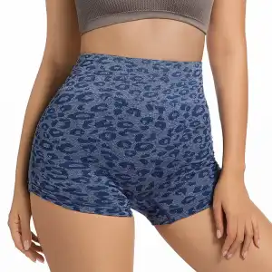 Blue Leopard Print Yoga Shorts