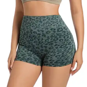 Teal Green Leopard Biker Shorts